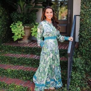 CK Bradley Annabelle Tiered Maxi Dress In Blue/Green/Metallic Gold